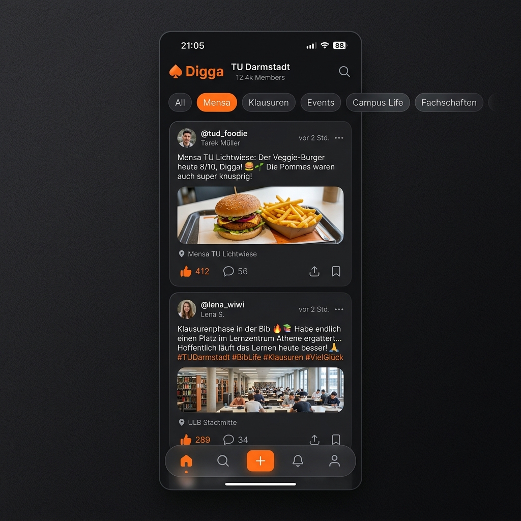 Digga App Screenshot TU Darmstadt Feed